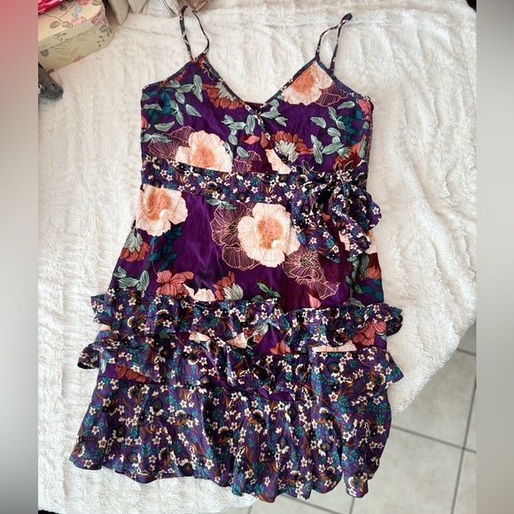 Band of the Free Margaux Purple Mixed Floral Mini Dress NWT Size L Boho Western - Picture 9 of 10